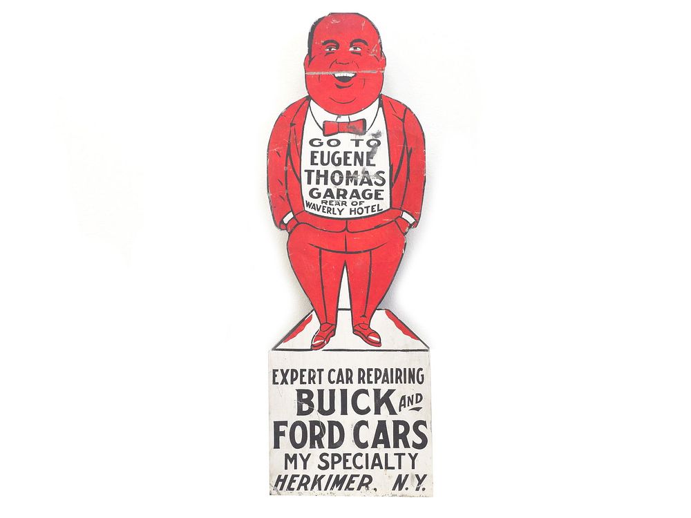 Lot 535: Eugene Thomas Garage Buick & Ford Tin Advertising Sign