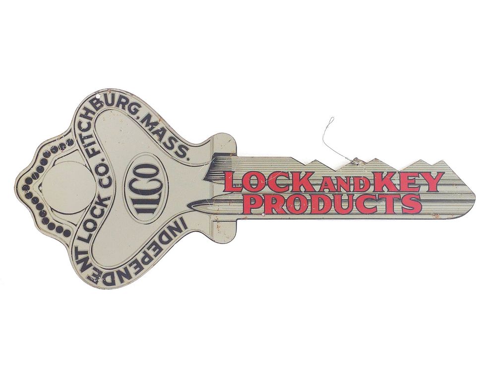Lot 536: Independent Lock Co. Key-Shaped Tin Sign
