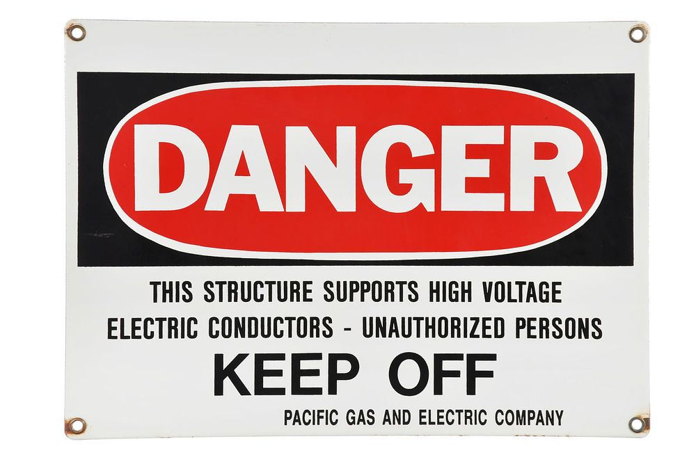 Lot 543: Pacific Gas & Electric Co. Single-Sided Porcelain Danger Warning Sign