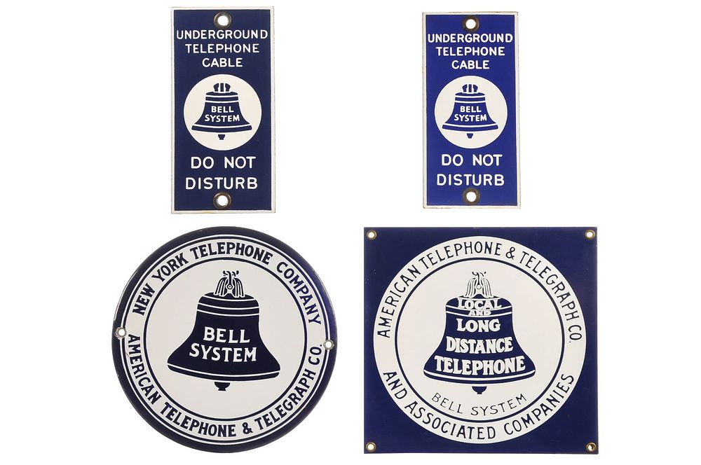 Lot 552: (4) Bell System Telephone Single-Sided Porcelain Signs