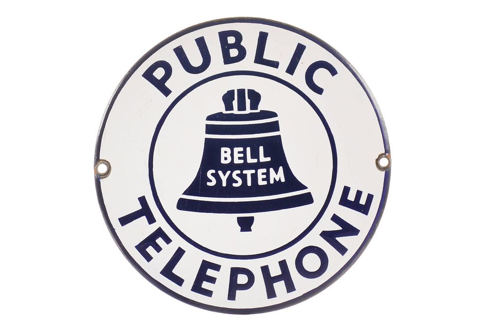 Lot 554: Bell Systems Public Telephone Single-Sided Porcelain Sign