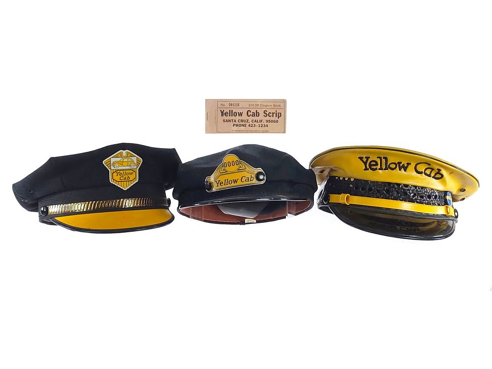 Lot 567: (3) Size 7.5 Yellow Cab Taxi Hats & Yellow Cab Coupon Book