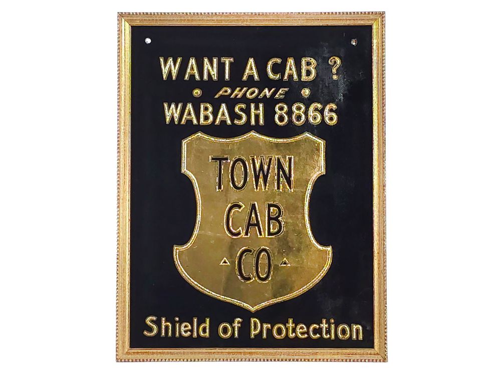 Lot 571: Glass Town Cab Company Framed Advertisement Sign