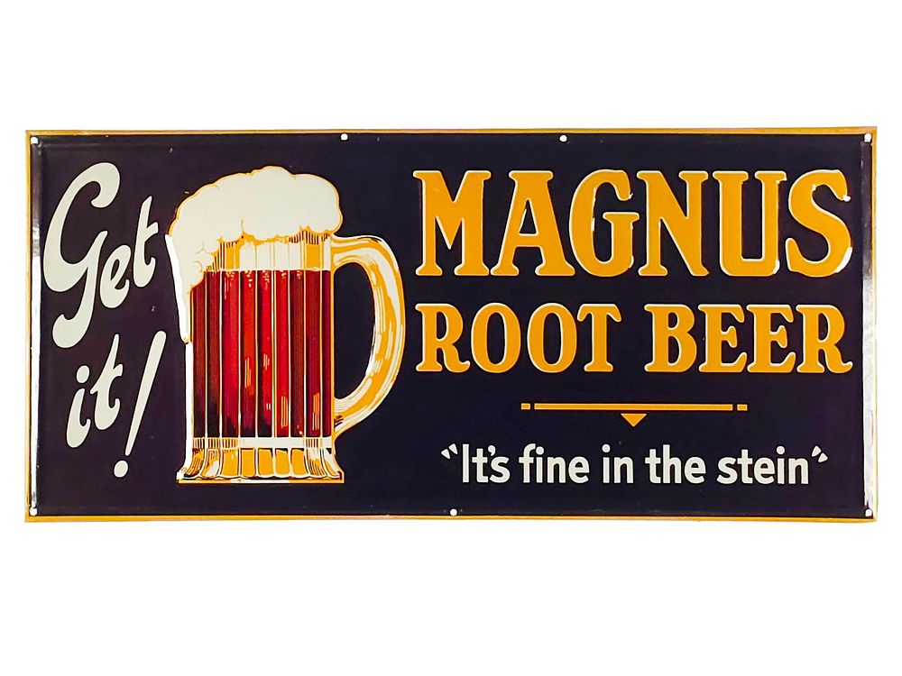 Lot 580: 1920s Magnus Root Beer Tin Sign