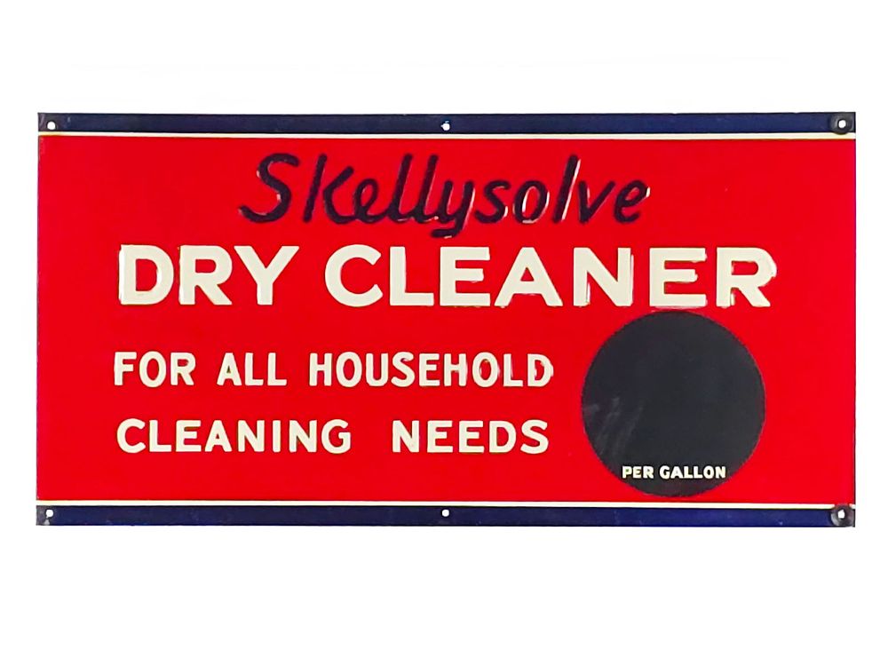 Lot 586: 1930s Skelly Oil Skellysolve Dry Cleaner Tin Sign