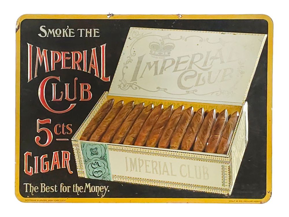 Lot 588: Early 1900s Imperial Club Cigars Tin Advertisement Sign