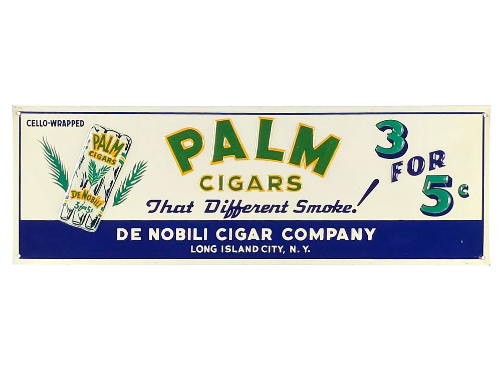 Lot 589: 1930s-1940s Palm Cigars Tin Advertising Sign