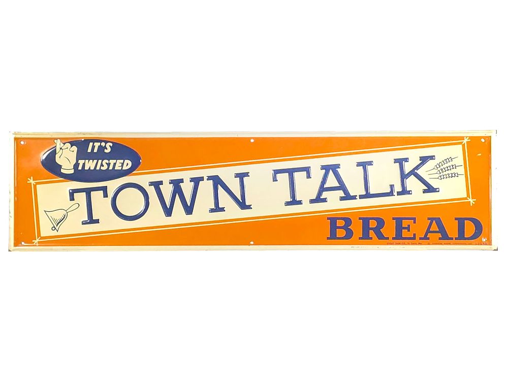 Lot 592: Town Talk Bread...It's Twisted Tin Advertising Sign