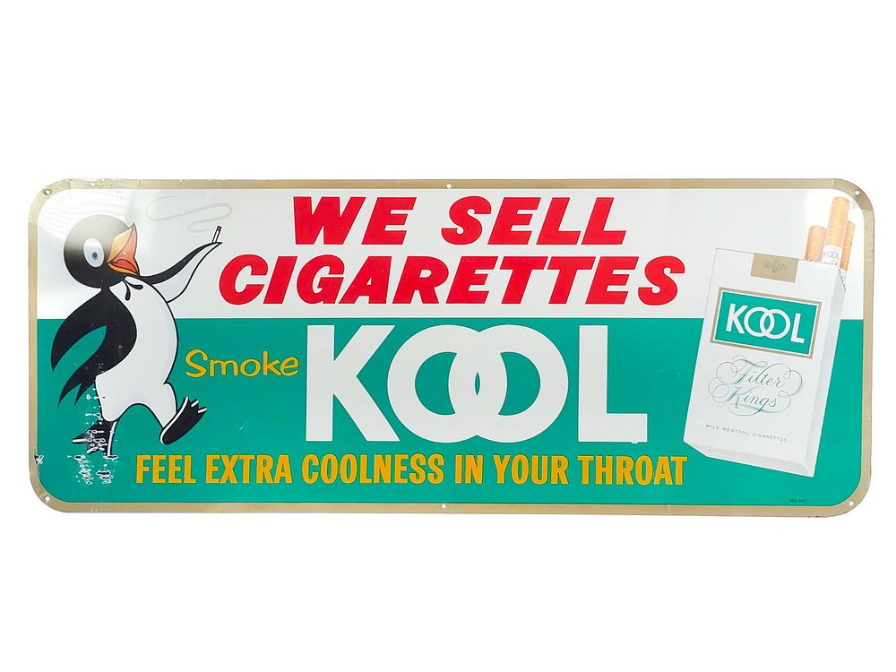 Lot 596: 1950s-1960s Kool Cigarettes Penguin Tin Advertising Sign