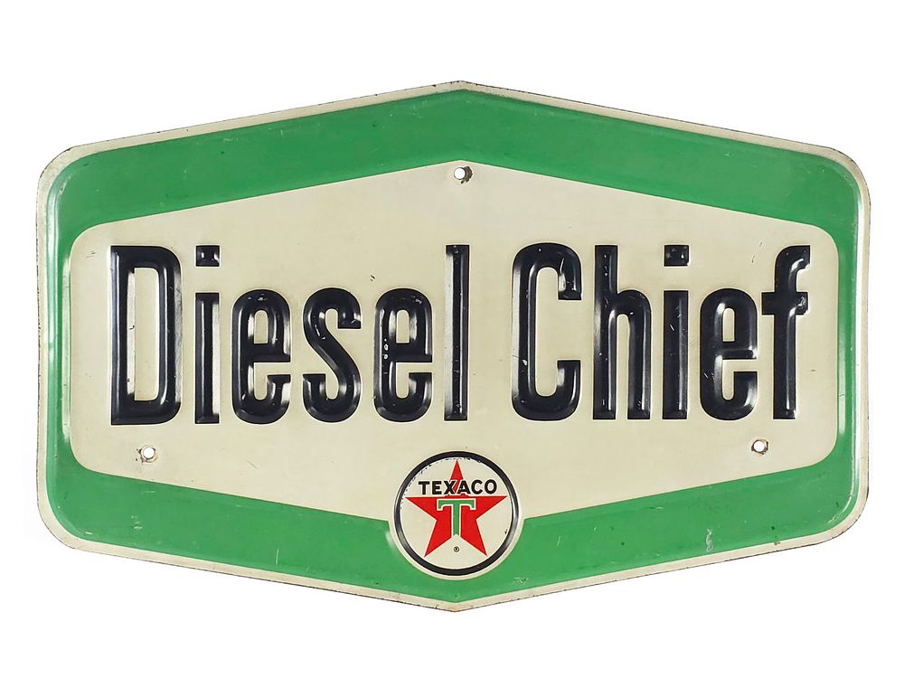 Lot 598: Texaco Diesel Chief Embossed Tin Pump Plate