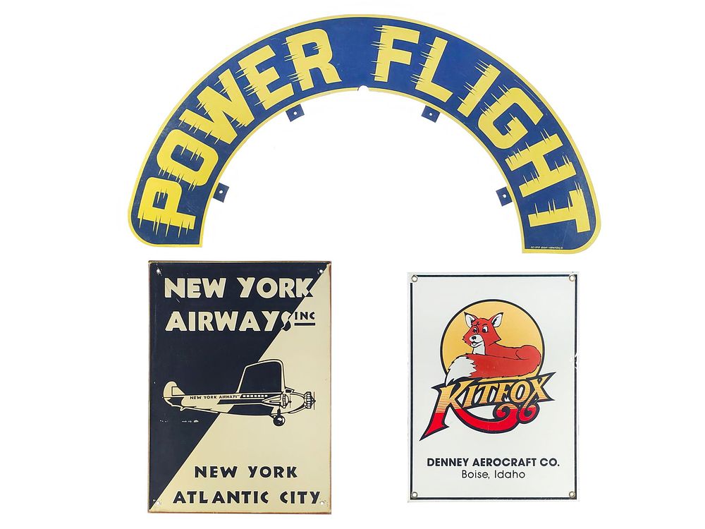 Lot 602: (3) Aviation Signs PowerFlight/Kit Fox/ New York Airways