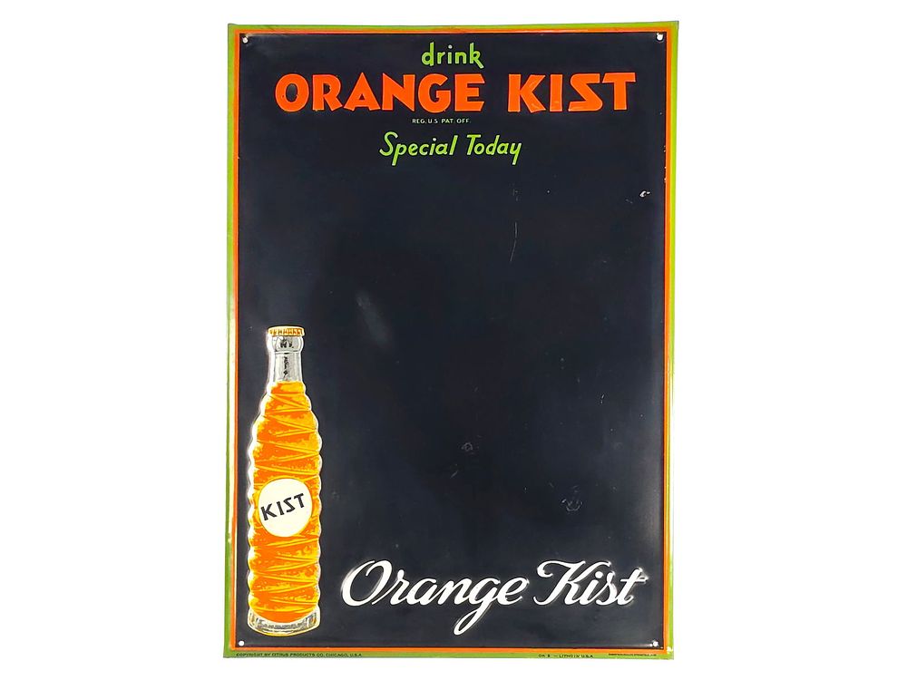 Lot 603: Drink Orange Kist Tin Menu Specials Board