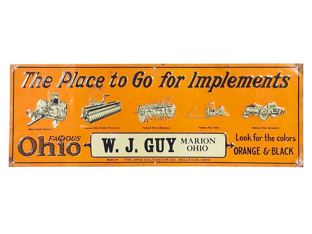 Lot 607: Ohio Cultivator Farm Machinery Tin Sign