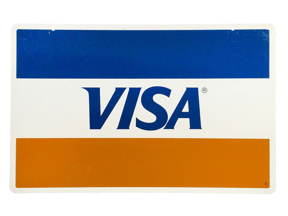 Lot 610: Large Visa Double-Sided Pressed Steel Sign