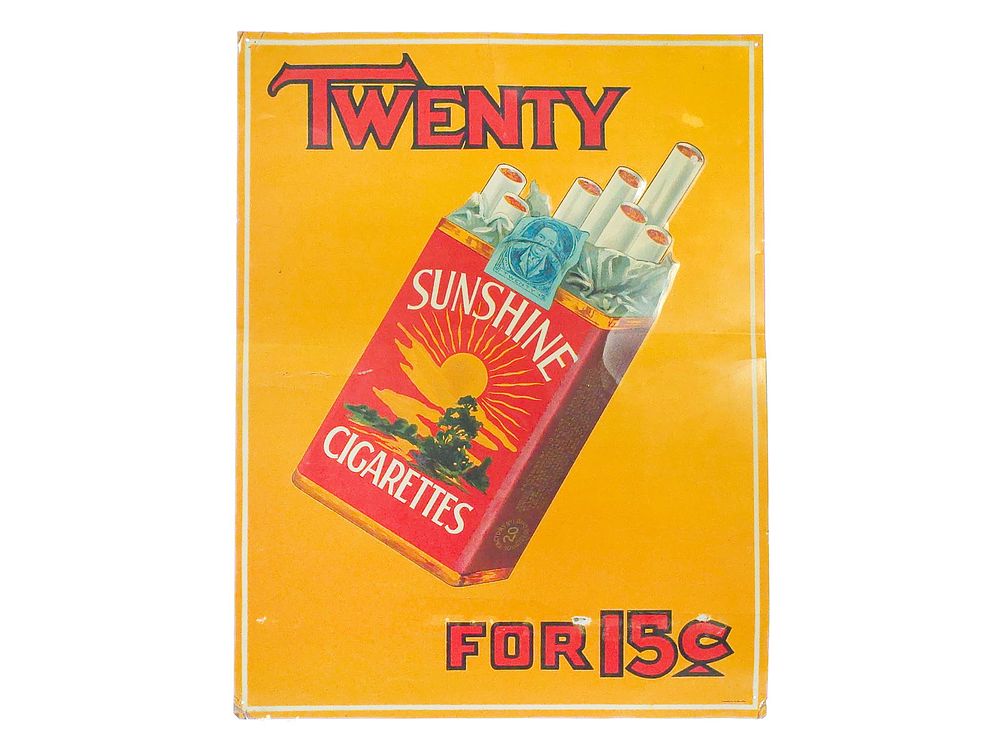 Lot 615: 1920s The Pinkerton Tobacco Co. Sunshine Cigarettes Sign