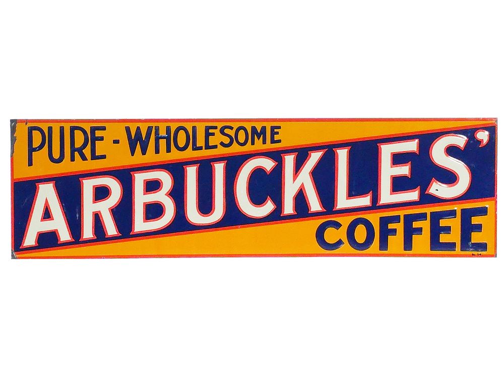 Lot 617: Arbuckle's Brand Coffee Embossed Tin Advertising Sign
