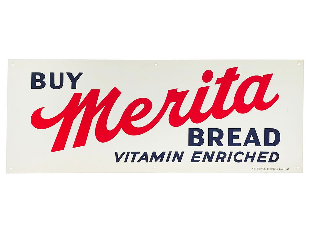 Lot 618: 1950s Buy Merita Bread Single-Sided Steel Sign