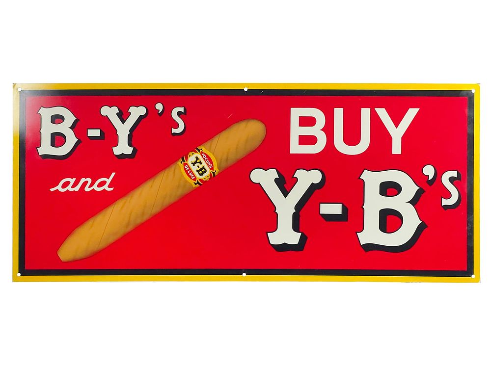 Lot 623: 1930s Yocum Cigar's "B-Y's and Buy Y-B's" Tin Advertising Sign