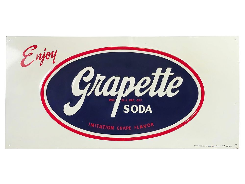 Lot 624: Enjoy Grapette Embossed Tin Advertising Sign