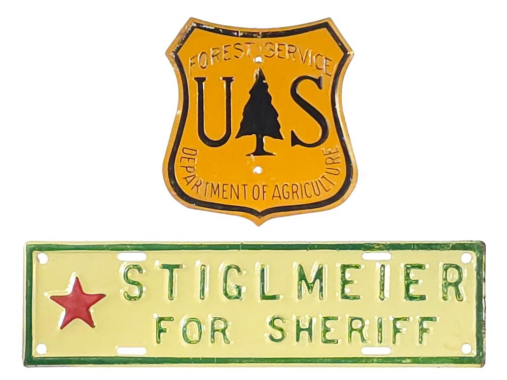 Lot 652: (2) US Forest Service Badge & Stiglmeier for Sheriff SST Signs