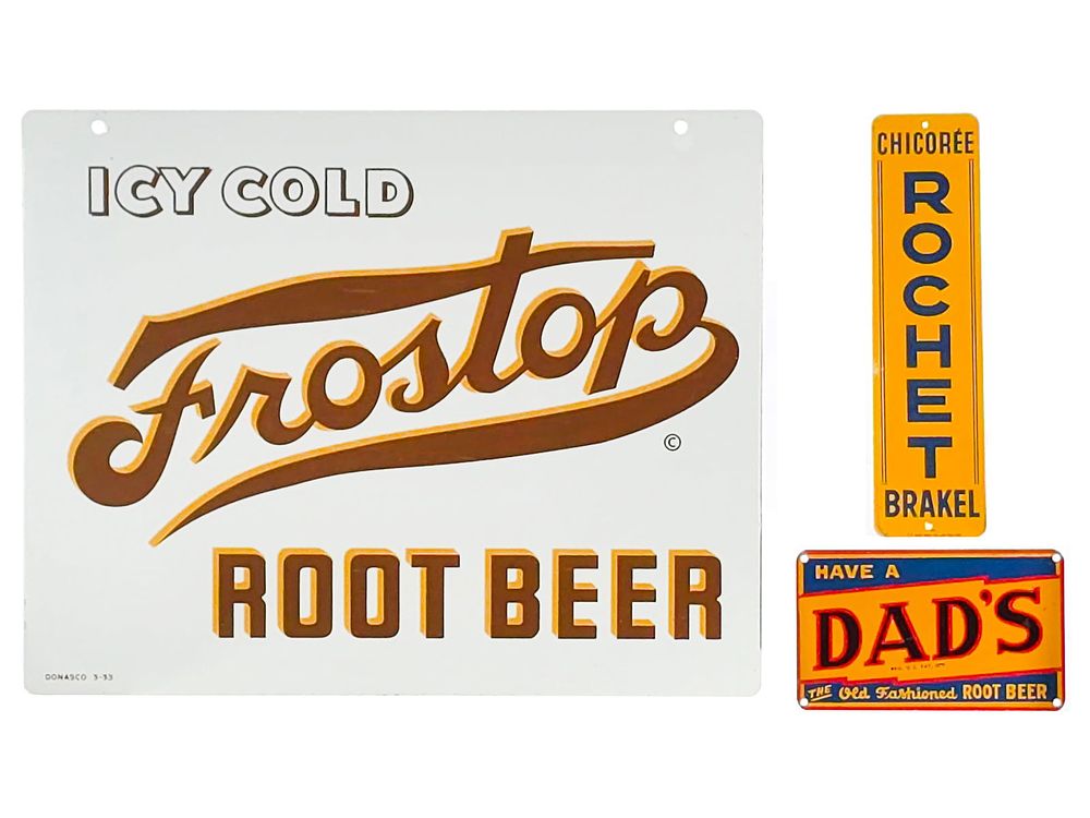 Lot 654: (3) Dads, Frostop, Chicoree Root Beer Sign Lot