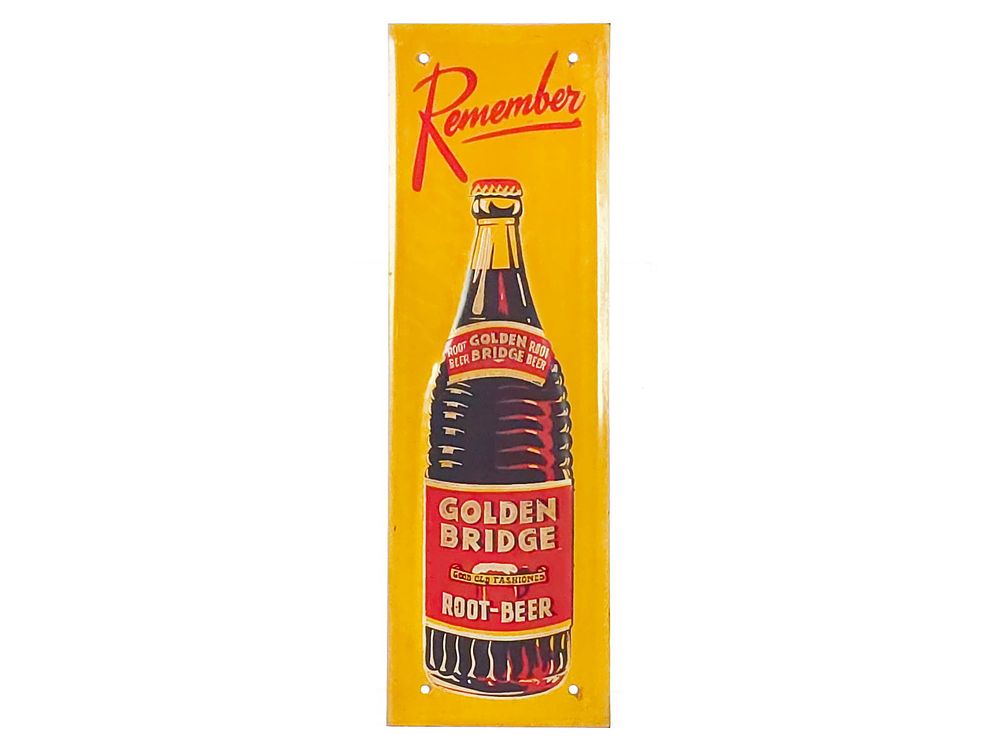 Lot 661: Golden Bridge Root Beer Tin Advertising Sign