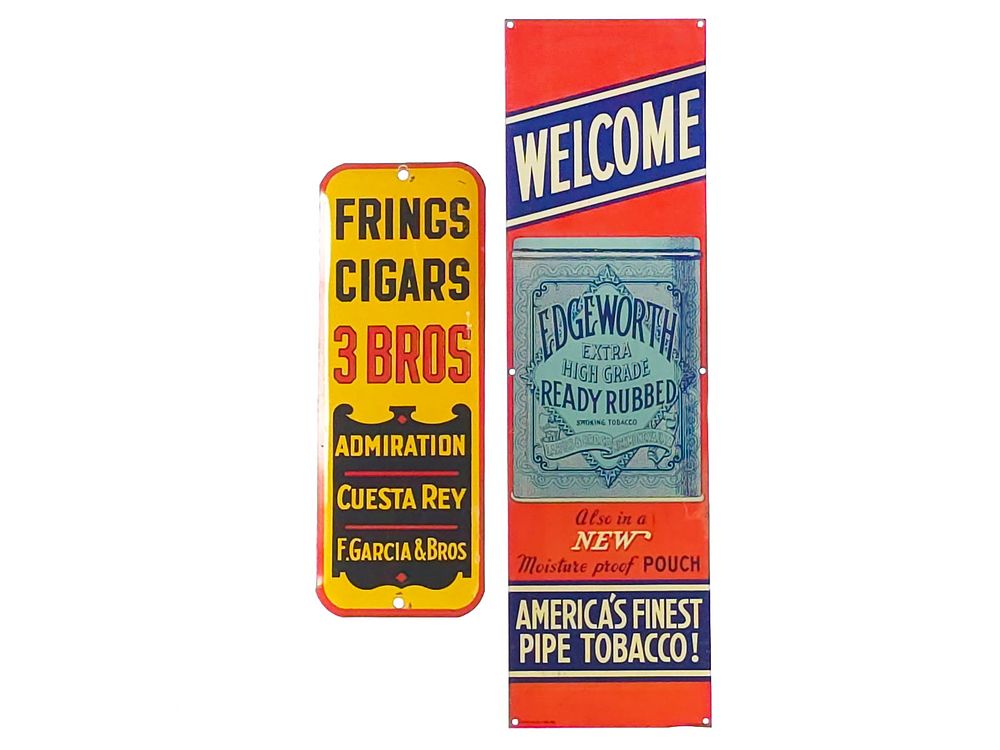 Lot 666: (2) Frings Cigars and Edgeworth Tobacco Sign Pair