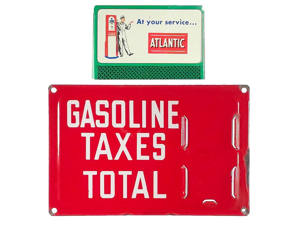 Lot 682: (2) Atlantic and Gasoline Taxes Tin Signs