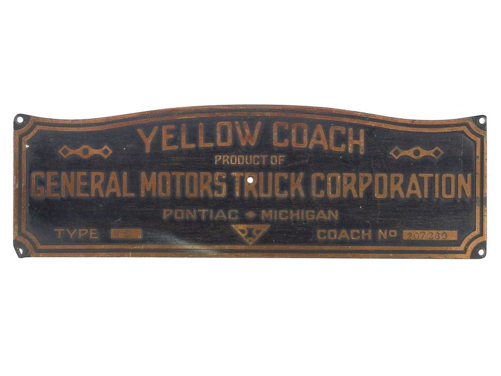 Lot 699: Yellow Coach Products General Motors SS Steel Sign