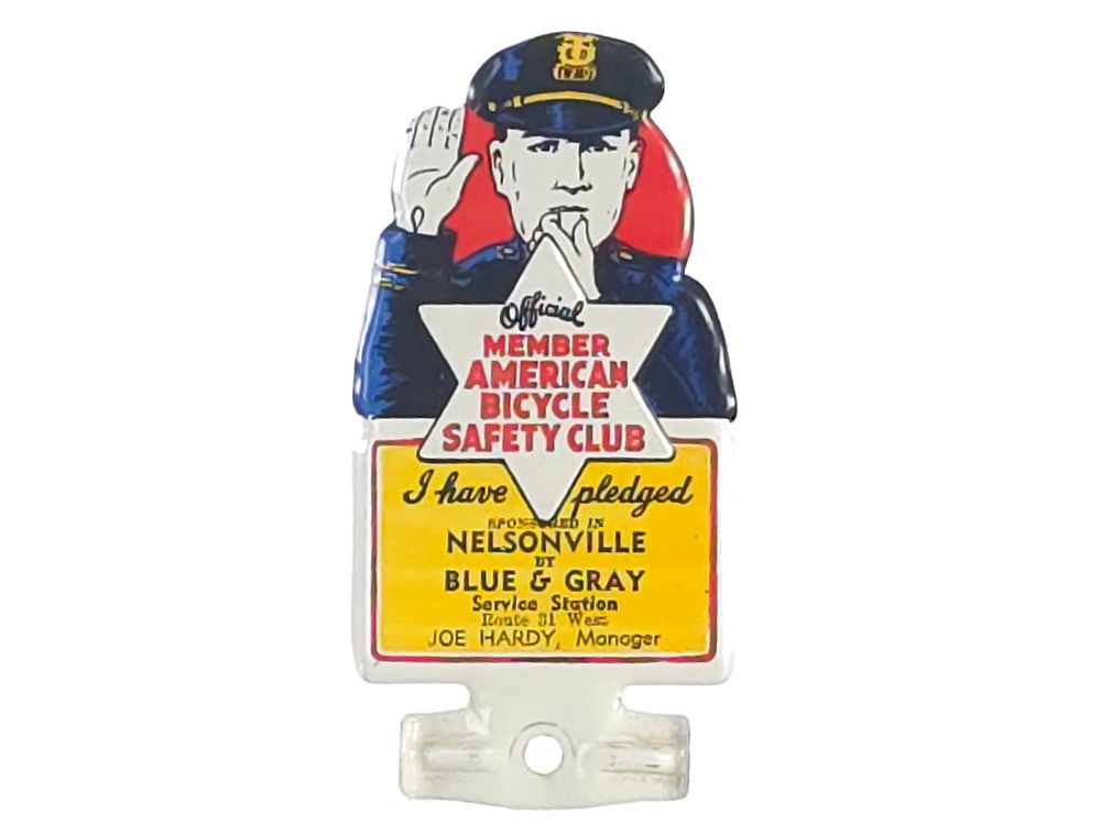 Lot 709: Bicycle Safety Tin License Plate Topper