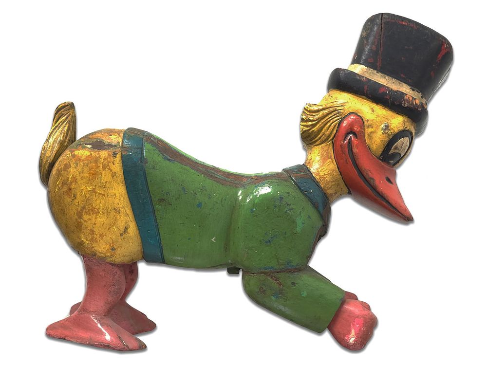 Lot 710: Wooden Scrooge McDuck Carousel Figure Stander Hand-Carved