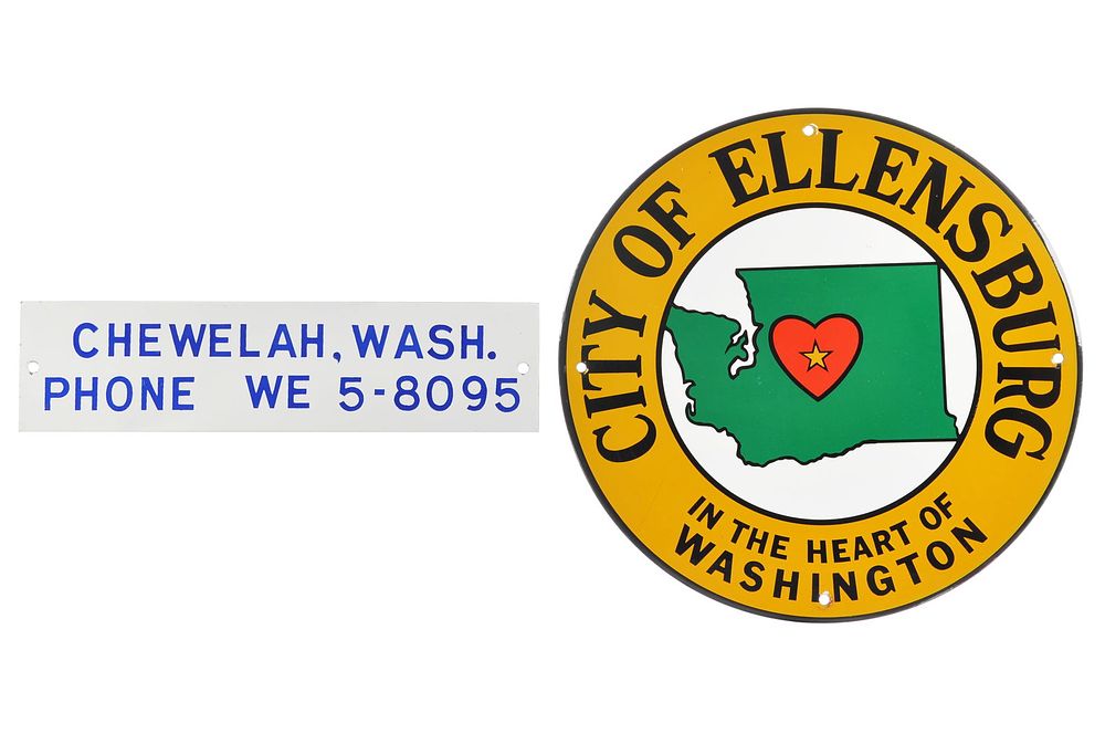 Lot 717: (2) SSP Washington City Signs Ellensburg, Seal & Chewelah Signs
