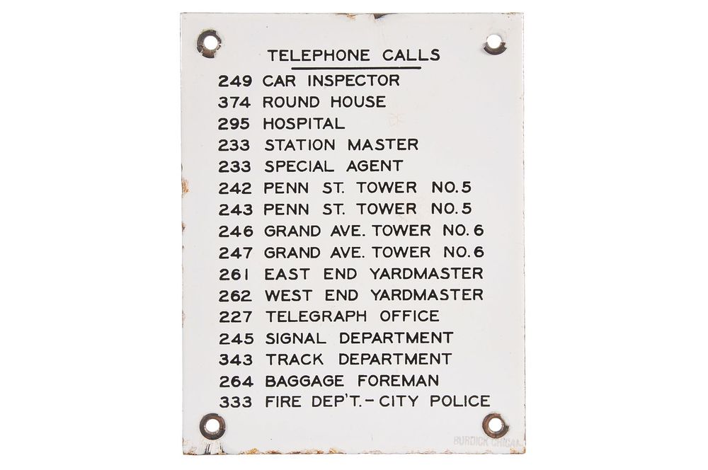 Lot 721: Railroad Department Telephone Directory SSP Sign
