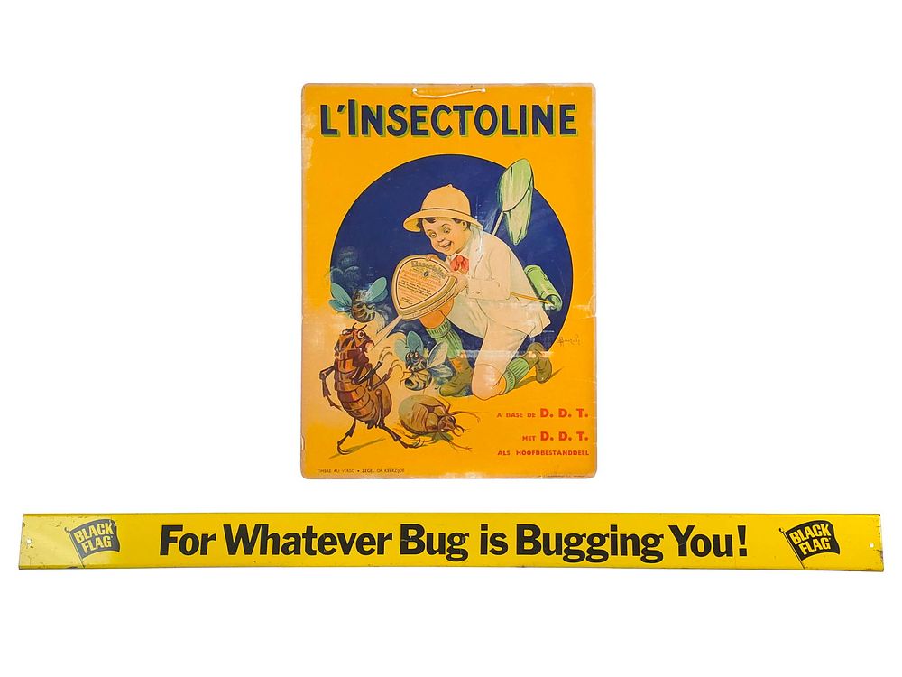 Lot 748: (2) L'Insectoline Poster & Black Flag Insecticide Signs