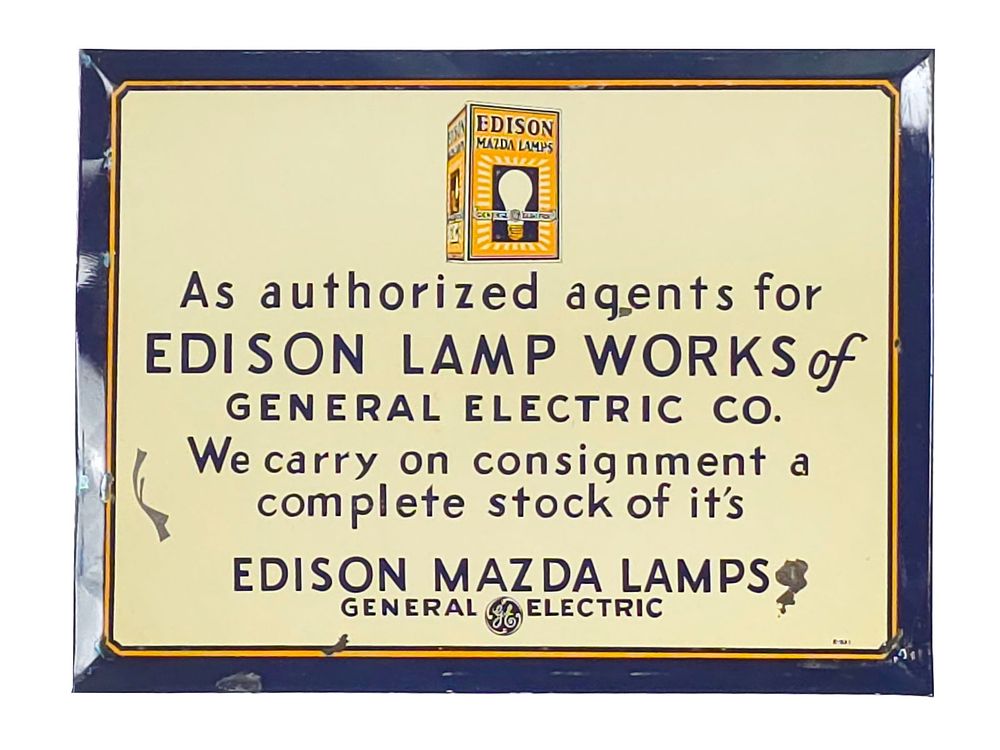 Lot 752: Edison Lamp Works Mazda Tin Litho Sign