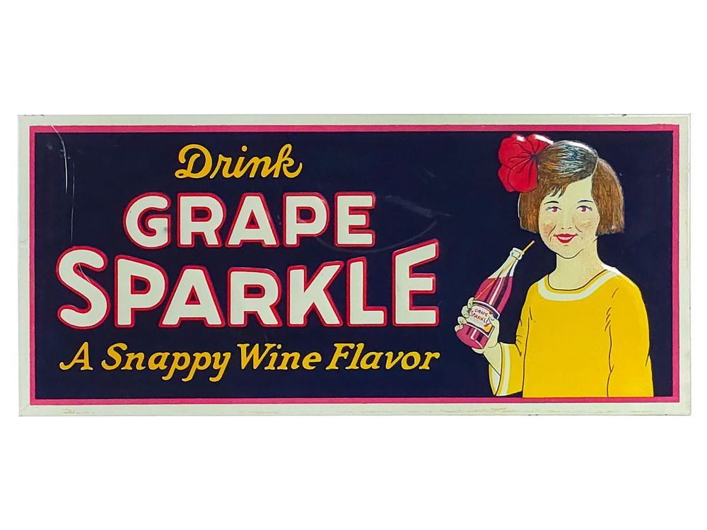 Lot 762: 1930s Grape Sparkle Soda Tin Sign