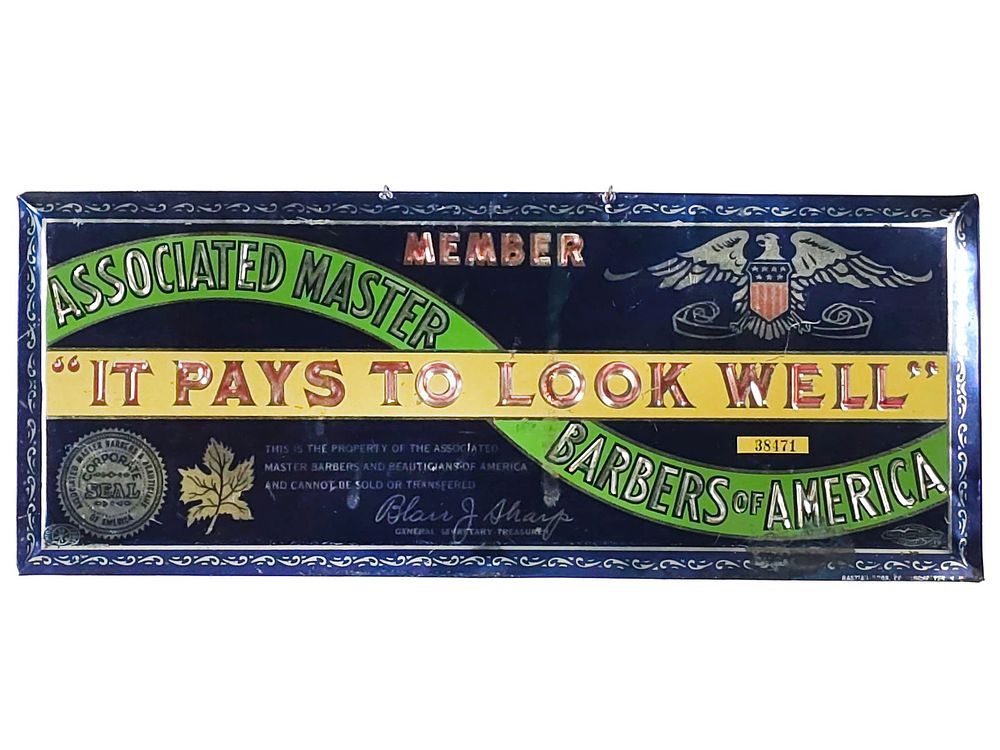 Lot 763: Associated Master Barbers of America Tin Sign