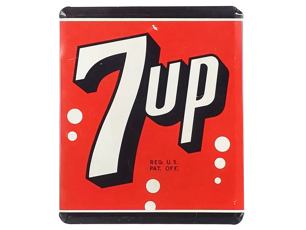 Lot 767: 7-Up Embossed Tin Over Cardboard Sign
