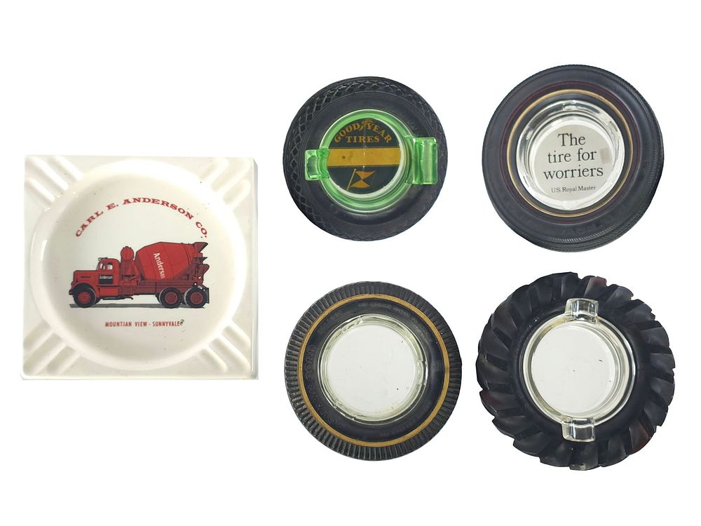 Lot 778: (5) Assorted Tire Brand Advertising Ashtrays