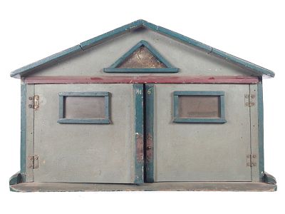Large Folk Art Hand Painted Toy Garage. Outstanding folk art style hand-painted garage with 