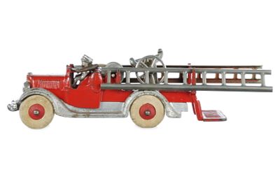 Rare Hubley Diamond T Fire Truck Cast Iron. A very rare Hubley Diamond T fire truck with a hose 