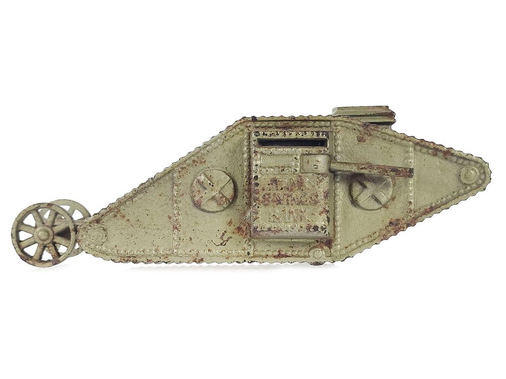 Lot 202: Ferrosteel Tank Savings Bank Cast Iron in Green