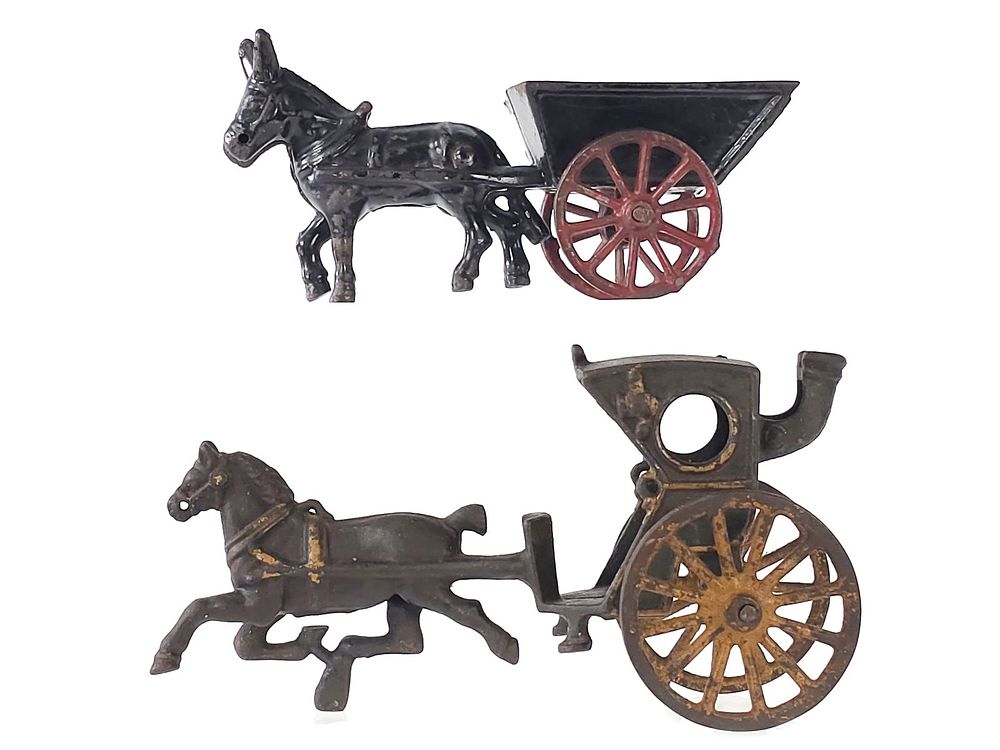 Lot 203: (2) Donkey Cart and Hansom Horse Drawn Cab Cast Iron