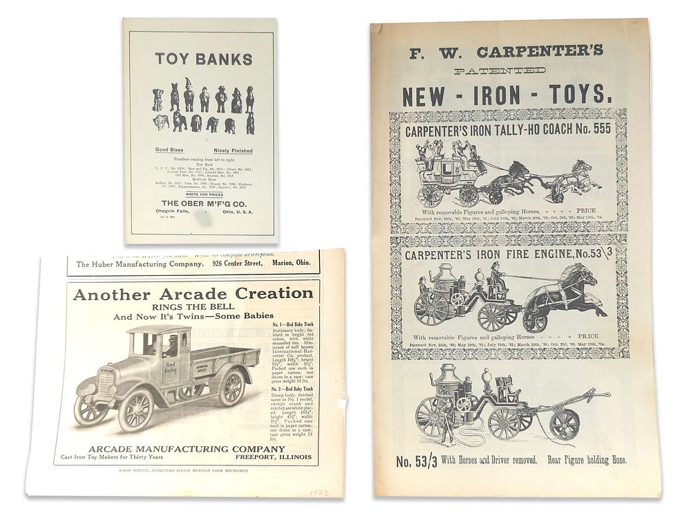 Lot 236: (3) Cast Iron Toy Catalogs, Carpenter, Arcade, Ober M.F.G Co.