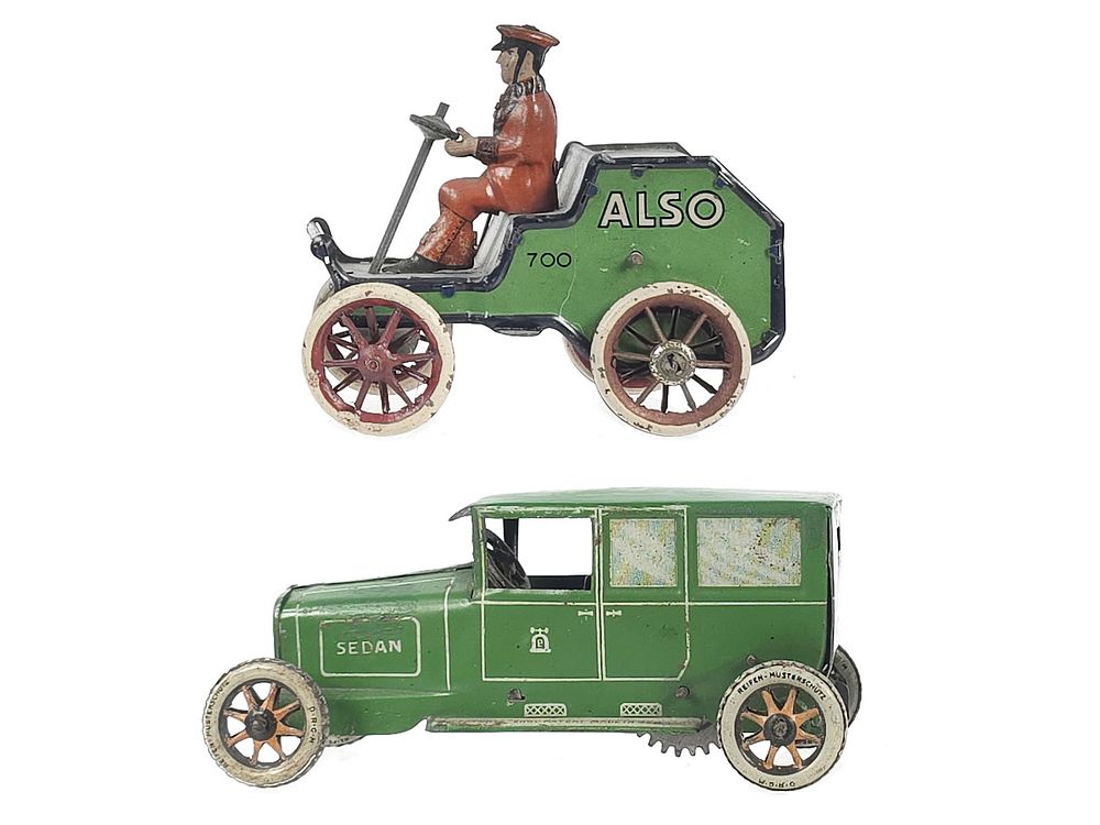 Lot 250: (2) Lehmann ALSO and SEDAN Tin Windup Vehicles