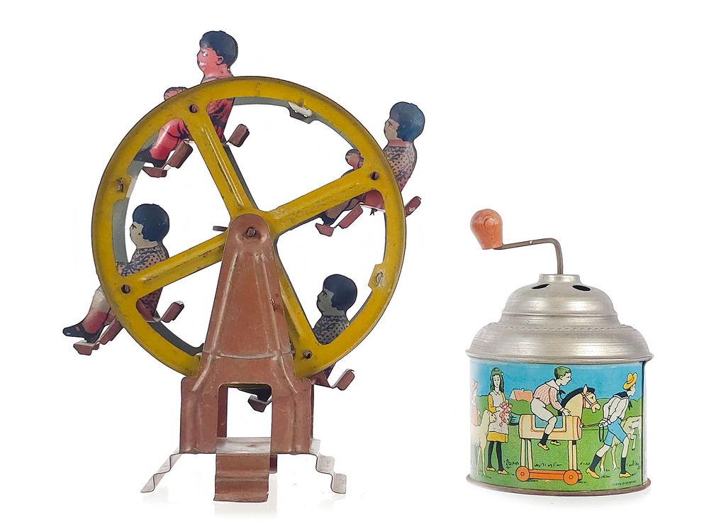 Lot 255: (2) Fun Toys: German Noise Maker & Tin Litho Ferris Wheel