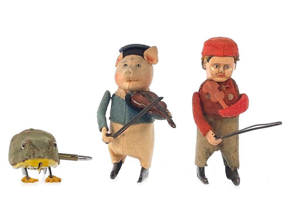 Lot 263: (3) Schuco Assorted Windups Violinists & Flipo Frog