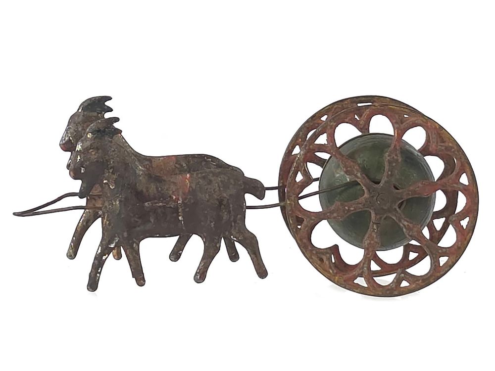 Lot 272: Gong Bell and Fallows ca. 1890s Cast Iron & Tin Goats Bell Pull