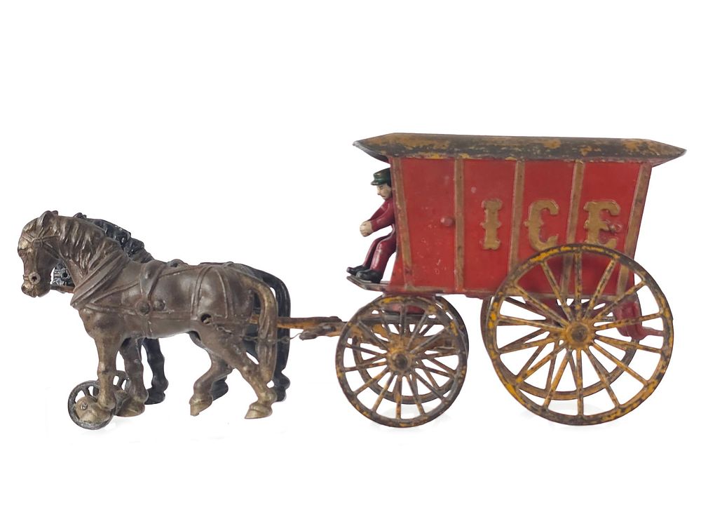 Lot 302: Large Hubley Twin Horse-Drawn Ice Wagon Cast Iron