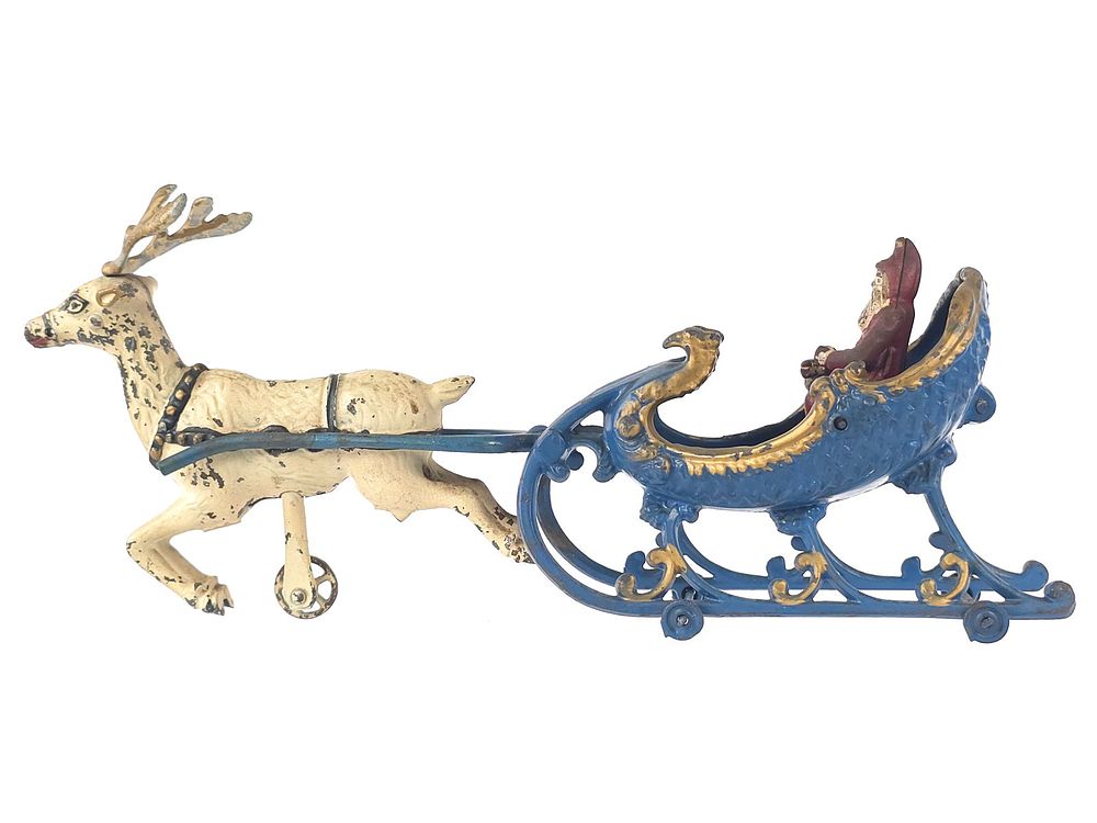 Lot 307: Hubley Blue Santa Sleigh Cast Iron with Reindeer